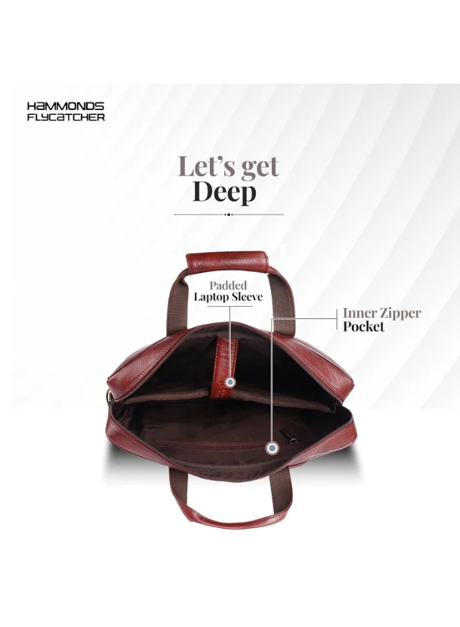 Hammonds Flycatcher  Genuine Leather Laptop Bag Premium Office Bag with Adjustable Strap and Multiple Compartments-LB102 BRN  | Best Price UAE